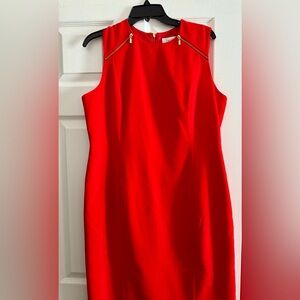 Calvin Klein classic red dress with gold zippers size 14